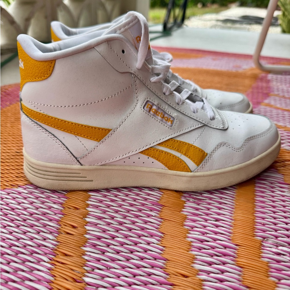 Reebok Women's White and Yellow High-Top Sneakers